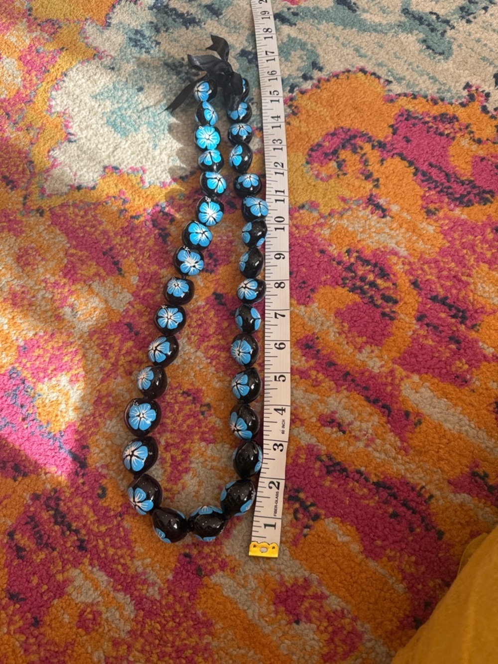 Handcrafted Blue Floral Bead Necklace - Picture 4 of 4